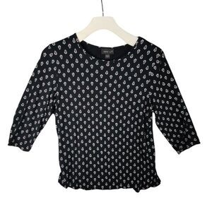 J.JILL‎ Floral Top Womens Size S 3/4 Sleeve Popover Black Casual Office Casual
